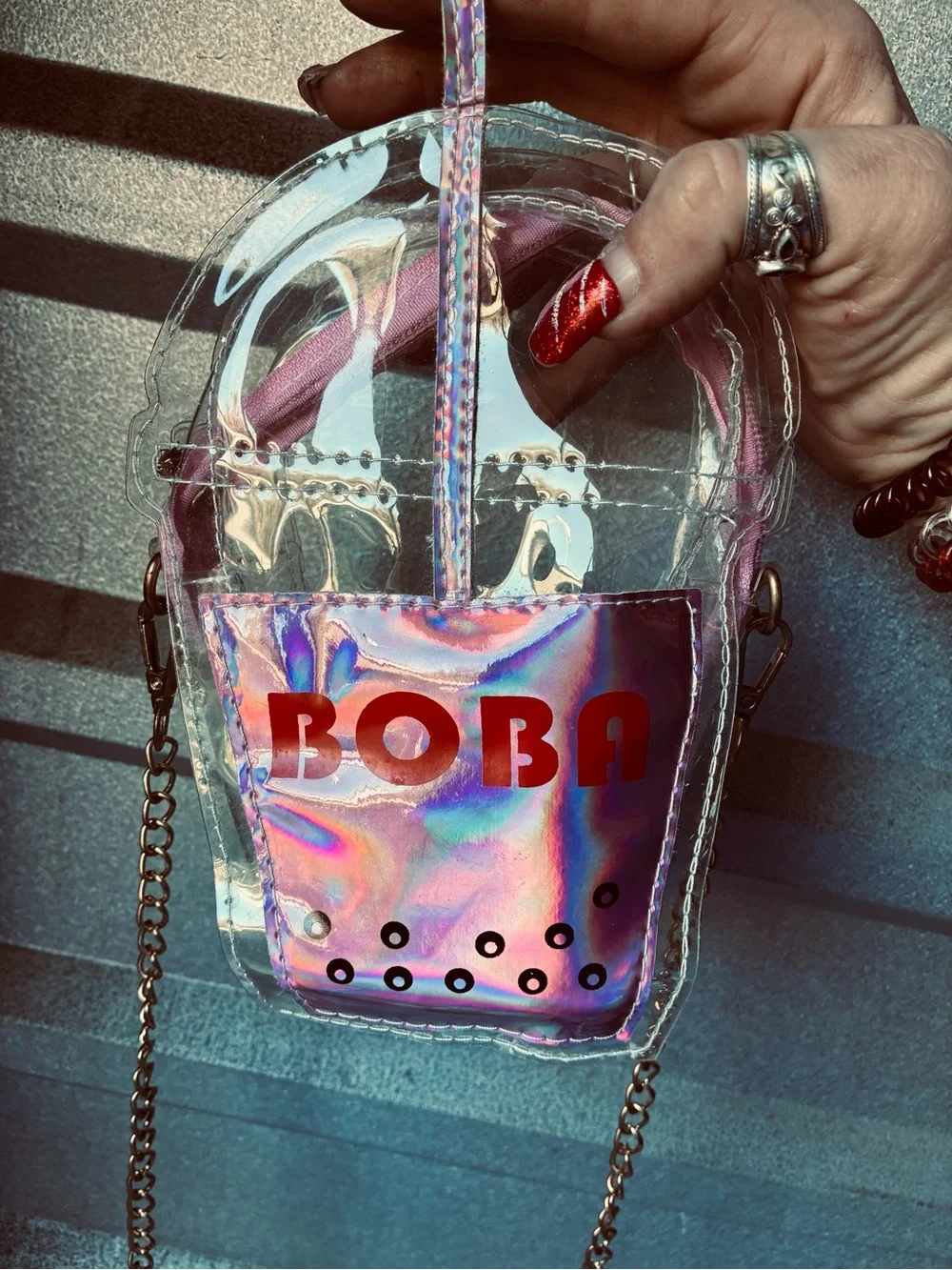 BOBA Iridescent Pink Clear Crossbody Bag by